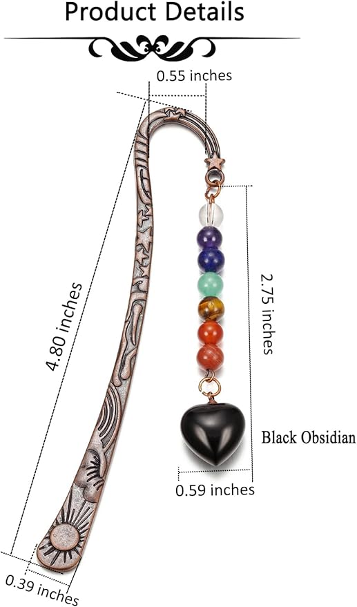 CrystalTears Crystal Metal Bookmark Chakra Heart Healing Crystals Bookmarks Inspiration Bookmark Gifts for Women Mum Teacher Student Girls Graduation Book Lover Writer Reader