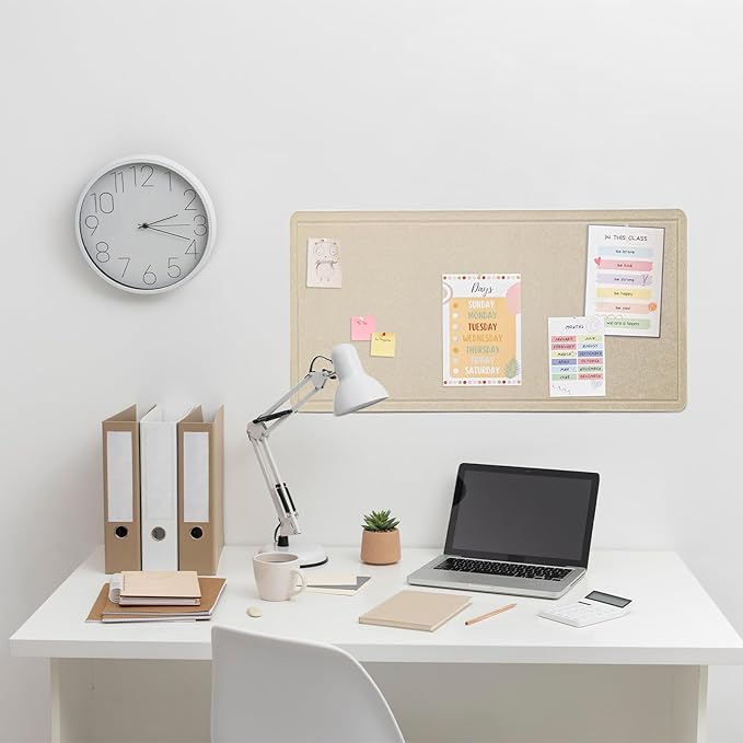 Bulletin Board, 35 x 17 1/2 inches Felt Board - Decorative Pin Board, Cork Board Alternative for Wall, Foldable Picture Board Self-Adhesive Vision Board Prayer Board with 20 Pushpins Beige Brown