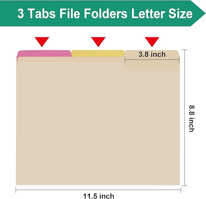 File Folder,1/3 Cut Tab,Beige Letter Size,Great for Organizing and Easy File Storage,18 Per Box