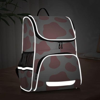 Cow Print Backpack with Reflective Strip for Kids Boys Girls Elementary School Bag Removable Chest Strap