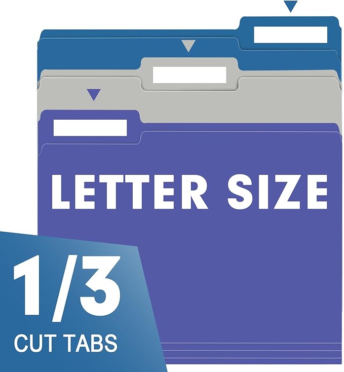 File Folder, RAZCC 150 Pack 1/3 Cut Tab File Folders Letter Size, Colored File Folders for Office Classroom Use, Colored Folders with Tabs, Assorted 5 Colors