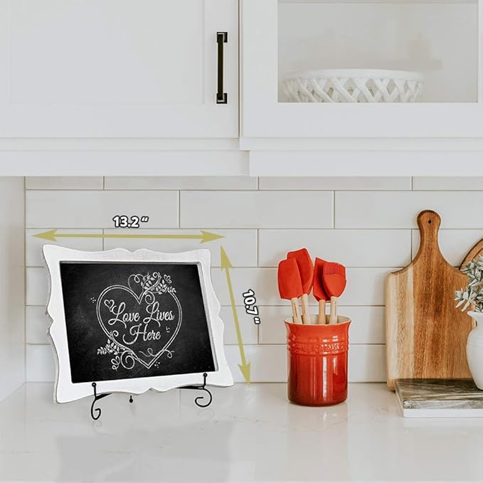 Small Chalkboard Sign with Easel (11x13) + White Liquid Chalk Marker | Hanging or Freestanding Framed Chalkboard with Hand Crafted Sweetheart Frame - Multipurpose | Small Chalkboard Sign