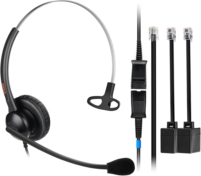 One Ear Wired Office Headset | Single Ear RJ9/RJ11 Call Center Telephone Headset | Noise-Cancelling Mic | Compatible with Landline/IP Phones - Yealink, Sangoma, Grandstream, Akuvox, Escene