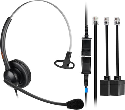 One Ear Wired Office Headset | Single Ear RJ9/RJ11 Call Center Telephone Headset | Noise-Cancelling Mic | Compatible with Landline/IP Phones - Yealink, Sangoma, Grandstream, Akuvox, Escene
