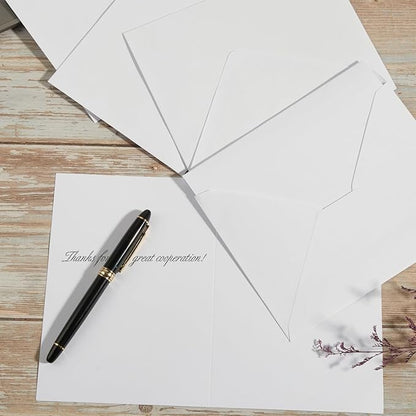 50 Pack White A6 Envelopes with Cards 4x6 Thick Folded Cardstock and Gold Stickers for Greeting Cards, Wedding, Birthday, Invitations, Baby Showers (White, 4x6)