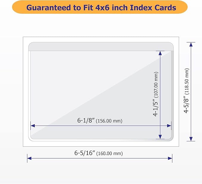 Clear Adhesive 4" x 6" Index Card Pockets with Top Open for Loading, 50 Pack, Plastic Labels Holders for Storage Bins and Library Card, Organizing and Protecting Your Index Cards or Photos