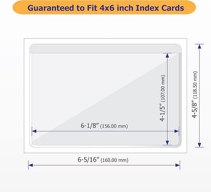 Clear Adhesive 4" x 6" Index Card Pockets with Top Open for Loading, 50 Pack, Plastic Labels Holders for Storage Bins and Library Card, Organizing and Protecting Your Index Cards or Photos
