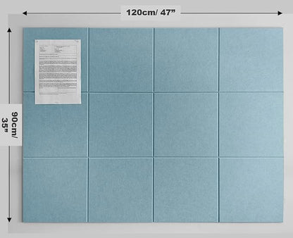 Cork Board 48 x 36 Alternative – 11.8x11.8x0.35 Inches 12 Pack Felt Wall Tiles with Safe Removable Adhesive, Large Cork Board for Office Walls Pin Board Cork Tiles for Classroom - Baby Blue