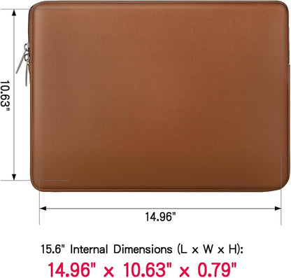 RAINYEAR 15.6 Inch Laptop Sleeve Soft PU Leather Case Protective Water Resistant Zipper Padded Cover Carrying Bag Compatible with 15.6" Notebook Computer Chromebook(Brown)