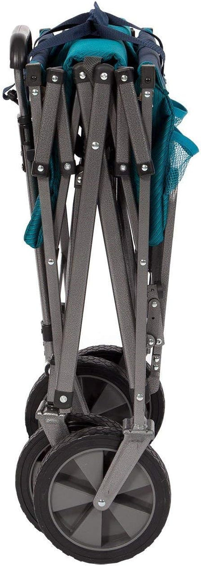 MacSports Double Decker Wagons Carts Heavy Duty Foldable Outdoor Collapsible Cart Portable Lightweight Utility Cart, All Terrain Sports Wagon for Camping Gear, Groceries, and More (Teal)