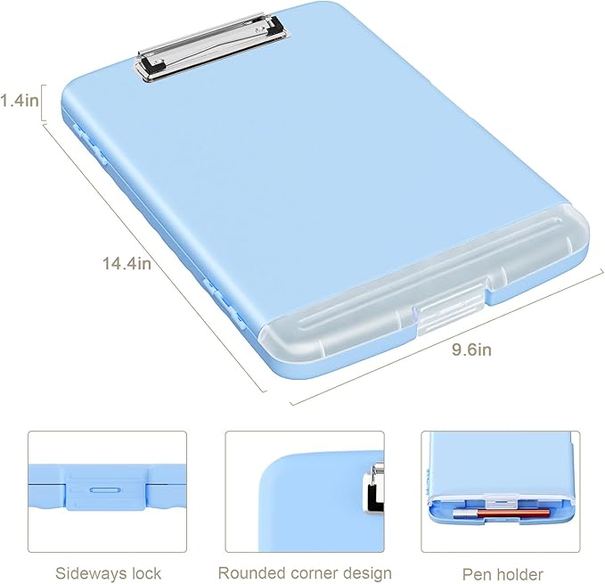 Piasoenc Clipboard with Storage, 8.5 x 11 Organization Box with Pen Holder and A4 Legal Paper Folder, Heavy Duty Plastic, Folio & Side-Opening, Low Profile Clip, for Teachers, Lawers, Dark Blue
