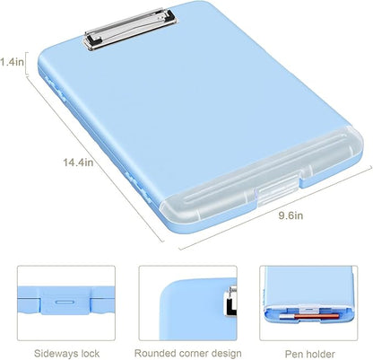 Piasoenc Clipboard with Storage, 8.5 x 11 Organization Box with Pen Holder and A4 Legal Paper Folder, Heavy Duty Plastic, Folio & Side-Opening, Low Profile Clip, for Teachers, Lawers, Dark Blue