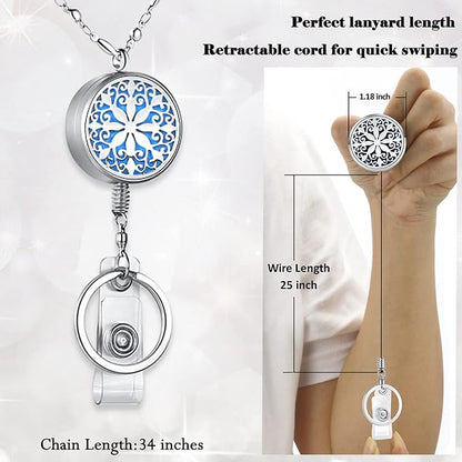 Retractable Lanyard ID Badge Holder Retractable Lanyards for ID Badges Women Cute Teacher Lanyard Necklace Nurse Accessories Work Diffuser Jewelry Strong Silver Chain Badge Reels Employee Mandala