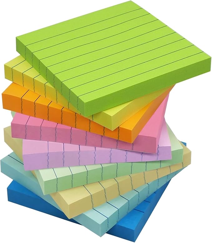 9 Pack Lined Sticky Notes 3x3 in Post Sticky Notes with Lines, 9 Multi Colors Ruled Colorful Super Sticking Power Memon Pads, 82 Sheets/Pad