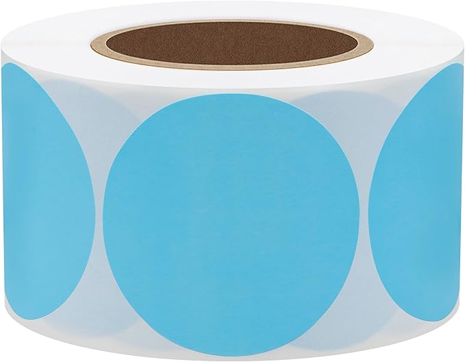 Hybsk 2 inch Circle Color Direct Thermal Stickers Shipping Labels for Barcodes,Name Tag,DIY Logo Design,QR Code–Compatible with Zebra,Rollo,Munbyn,and More-750 pcs per roll(2 inch,Light Blue)