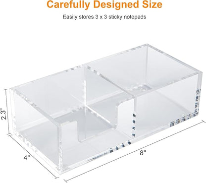Acrylic 2in1 Sticky Note Holder A Versatile Desk Organization Solution for Office Home School Post Bank Dispenser for 3"x3" Memo (DP002)
