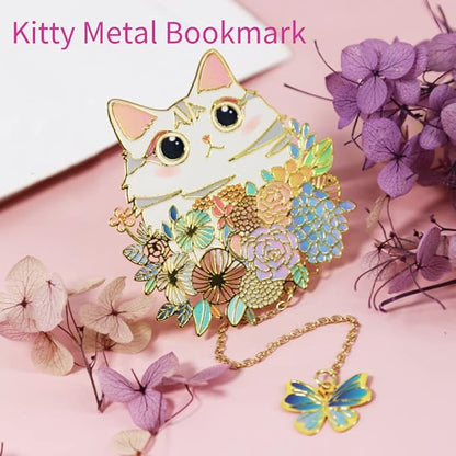 ABOING Bookmark Cute and Funny cat Metal Bookmark cat Plus Butterfly Combination Gift Box Packaging Suitable for Sending Holiday Gifts to Friends and classmates
