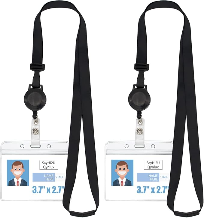2 Pack Retractable Breakaway Lanyard with ID Badge Holder, Safety Breakaway Buckle, Adjustable Carabiner, Dual Independent Waterproof Zip Card Holder, 2-in-1 Wearing Combination