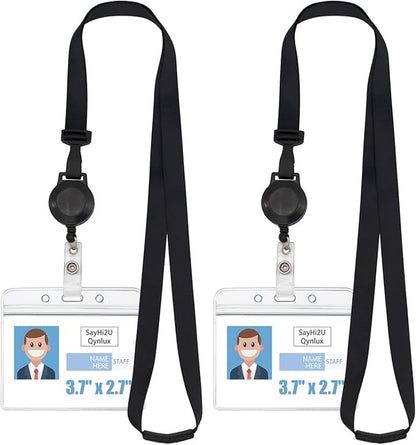 2 Pack Retractable Breakaway Lanyard with ID Badge Holder, Safety Breakaway Buckle, Adjustable Carabiner, Dual Independent Waterproof Zip Card Holder, 2-in-1 Wearing Combination