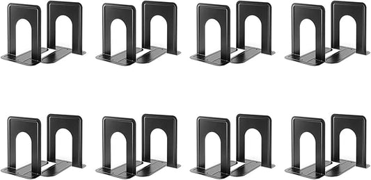 MaxGear Book Ends Universal Premium Bookends for Shelves, Non-Skid Bookend, Heavy Duty Metal Book End, Book Stopper for Books/Movies/CDs/Video Games, 6 x 4.6 x 6 in, Black (8 Pairs/16 Pieces, Large)
