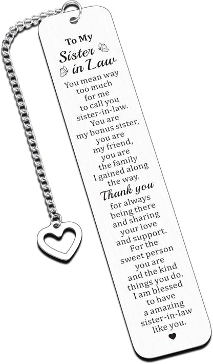 Sister in Law Gifts, Christmas Stocking Stuffers for Sister in Law, Sister in Law Bookmark, Wedding Birthday Gifts for Sister in Law, Sister-in-Law Gifts, Xmas Valentines Gifts for Sister in Law