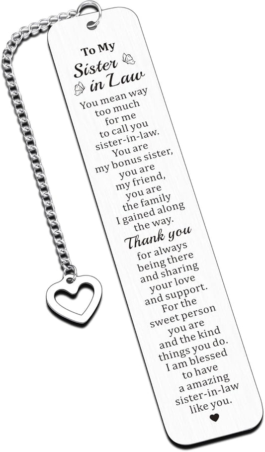 Sister in Law Gifts, Christmas Stocking Stuffers for Sister in Law, Sister in Law Bookmark, Wedding Birthday Gifts for Sister in Law, Sister-in-Law Gifts, Xmas Valentines Gifts for Sister in Law