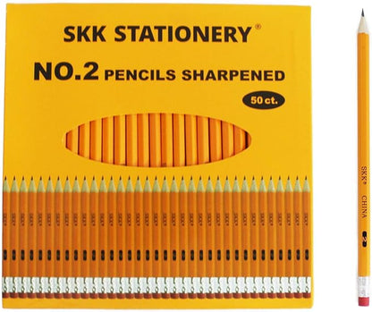 SKKSTATIONERY 50 Pcs Pre-sharpened pencils, Pencils Sharpened with eraser top, #2 HB pencil, 50/box