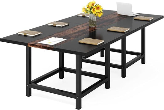 LITTLE TREE 6.5 Ft Conference Table, Modern Black Rectangle 78.74" L X 39.2" W X 29.52" H Wood Seminar Table for Office, Conference Room, 2 Separate Piece