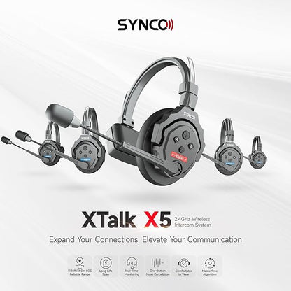 EACHSHOT SYNCO XTalk X5 2.4GHz Wireless Headset Intercom System Random Master Device 350m Operating Range for Movie Shoot Live Show Stage Performance Real-time Monitoring (5Pcs)