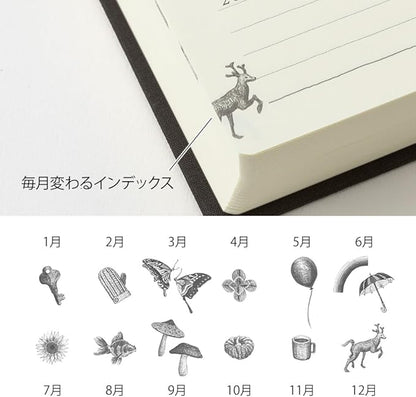 Midori 12396006A Diary, For 5 Year Rows, Door, Black, With Buver