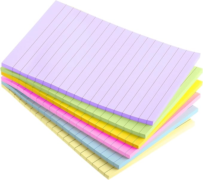 Mr. Pen Lined Sticky Notes - 4" x 6", 6 Pads, 60 Sheets, Pastel Colors