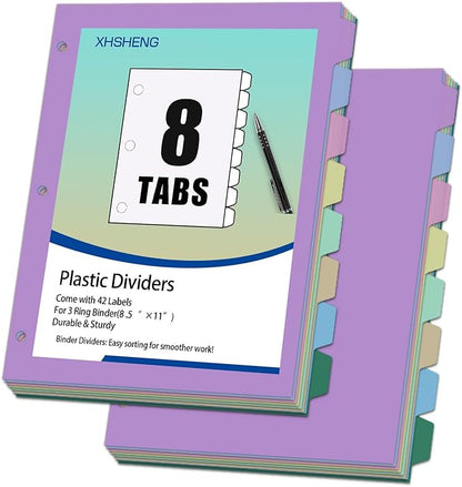 16Pcs/2 Sets Binder Dividers for 3 Ring Binder,8 Tab Binder Plastic Page dividers with Tab,tab dividers，Colored