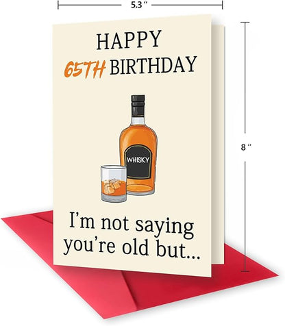 Funny Whiskey 65th Birthday Card, 65th Birthday Gifts for Men Women, Unique 65th Birthday Decorations for Him Her, Happy 65 Year Old Birthday Card Gifts for Husband Wife
