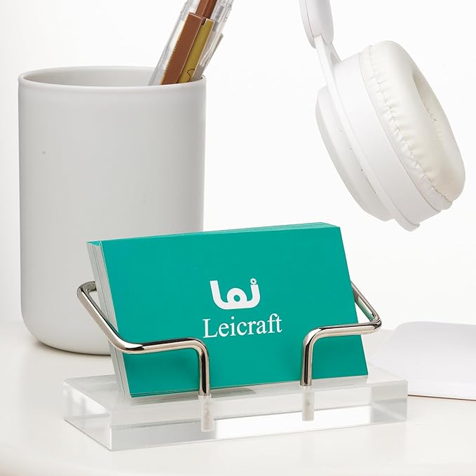 Business Card Holder for Desk, Modern Card Organizers and Office Desk Accessories for Men and Women (Acrylic Golden)