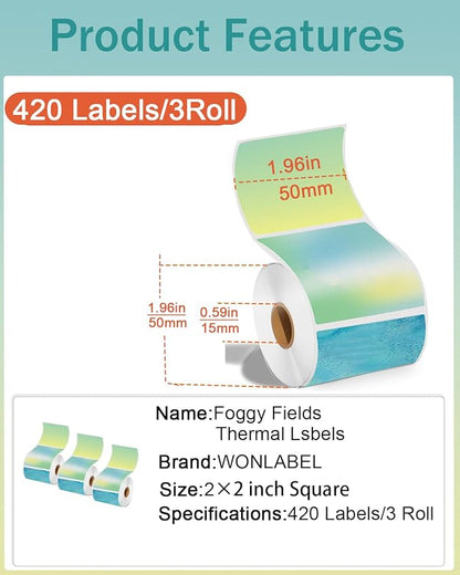 2inch Square Thermal Labels Self-Adhesive, Circle Thermal Printer Labels for Business and Home, Thermal Sticker Labels for/Shipping/Packaging/DIY Logo Design/Thanks Card, 420 pcs/3 Roll