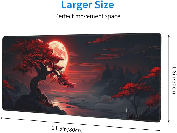 Gaming Mouse Pad Desk Pad,Extended Big Mouse Pad,31.5x11.8 Inch Long Computer Keyboard Mouse Mat Mousepad with 3mm Non-Slip Base and Stitched Edge for Gaming and Office… (Red Moon Canyon)