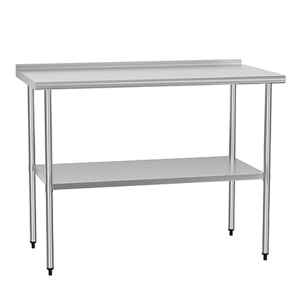 Stainless Steel Table 24 x 48 Inches Metal Prep Table with Backsplash & Adjustable Undershelf, Stainless Table for Commercial Kitchen, Outdoor, Restaurant, Hotel & Garage