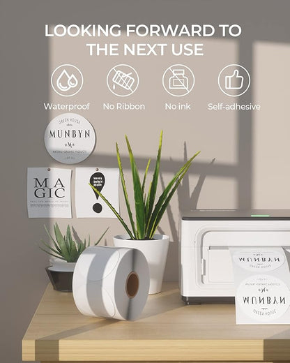 MUNBYN 2 Inch Circle Thermal Sticker Labels, Self-Adhesive Round Direct Thermal Labels, Multi-Purpose Roll Thermal Stickers for Business, 4 Rolls/3000 Labels