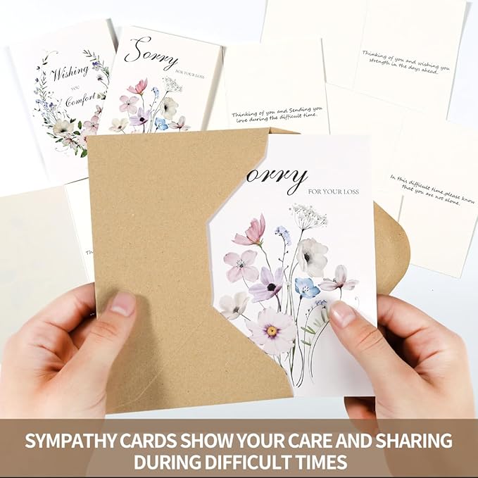 C2U Sympathy Cards with Envelopes- 20 Pack 4"x6"Condolence Cards with Thoughtful Messages & Stickers-Floral Sympathy Cards Assortment Box with Envelopes