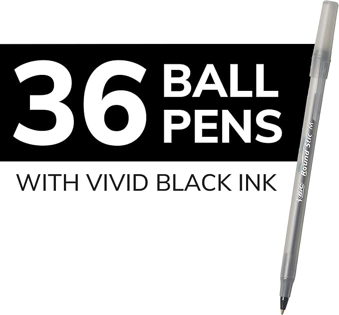 BIC Round Stic Xtra Life Ball Point Pen; Black; 36 Pack