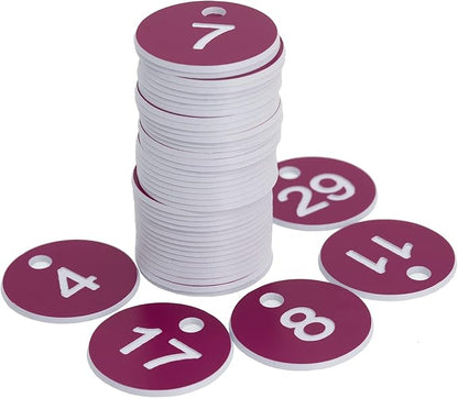 StayMax Plastic ID Number Tags Engraved Tags Key Tags Without Key Rings (1-50, Purple)