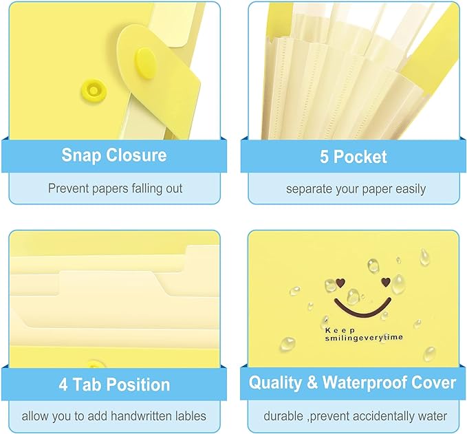 SKYDUE Folder, Accordion Document Organizer, Letter A4 Paper Expanding File Folder Pockets (1, Banana)