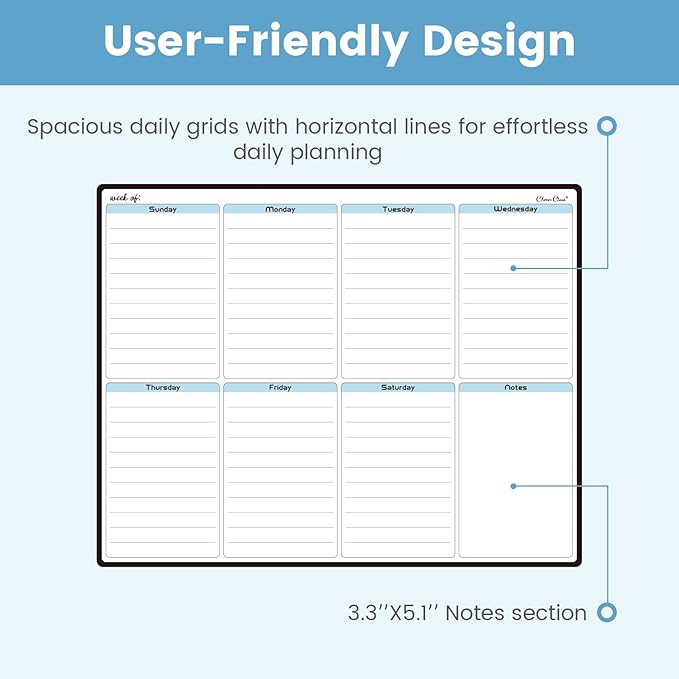 CLEVER CLEAN Magnetic Dry Erase Weekly Calendar - 14.25"x11.25" Weekly Calendar for Fridge - 6 Extra Fine Point Markers Included - Shipped Flat