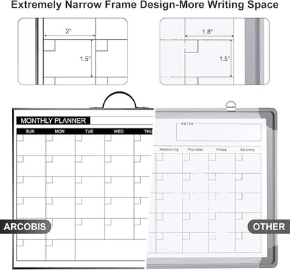 ARCOBIS Monthly Calendar Whiteboard - 12" x 16" Double-Sided Magnetic Dry Erase Board with Black Frame - Portable Wall Hanging Planner for Home, Office, School