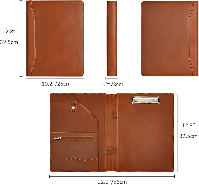 Personalized Leather Portfolio for Men, Engraved Leather Clipboard Portfolio Binder, Custom Leather Resume Padfolio for Women, Christmas Gift for His/Her(Clipboard, Brown-Custom)