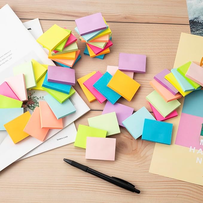 (50 Pads) Sticky Notes 1.5x2, 10 Colors Self Sticky Notes, Sticky Pads, Recyclable, Self-Stick Pads, Easy to Post for Home, Office, Notebook