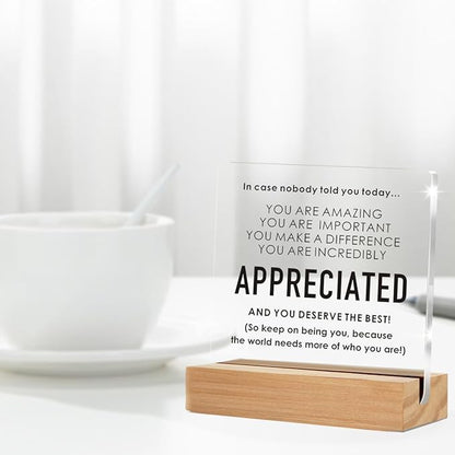 Appreciation Gifts for Employee Coworker, Thank You Gifts for Women Men, Motivational Office Decor Sign With Wooden Stand for Office Desk Table Shelf