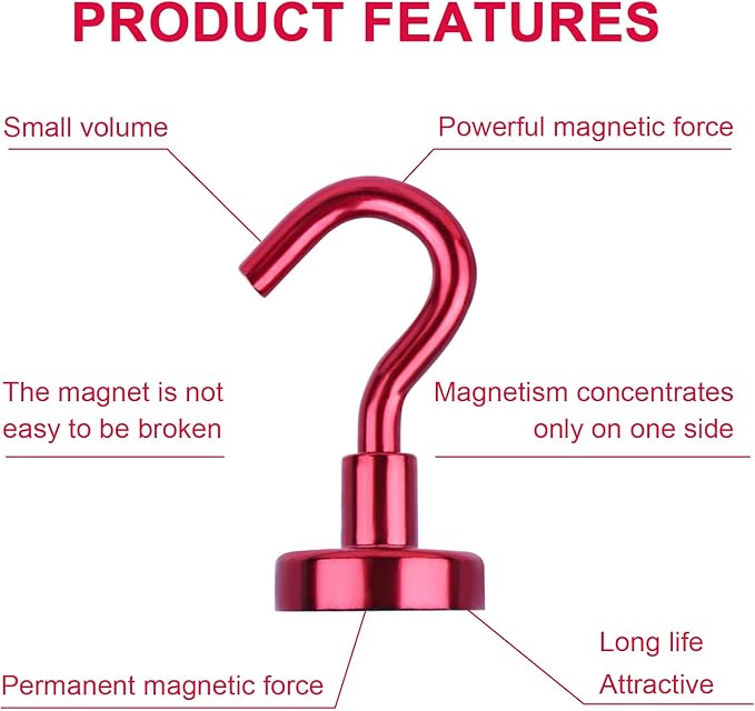 DIYMAG Magnetic Hooks, 30Lbs Strong Heavy Duty Cruise Magnet S-Hooks for Classroom, Fridge, Hanging, Kitchen etc, (6 Pack-Red)