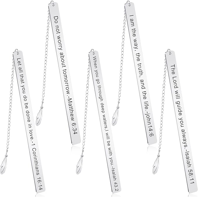 Thenshop 5 Pcs Bible Verse Bookmark for Women Christmas Bookmark Inspirational Christian Gifts Silver Stainless Steel Religious Bookmarks for Book Reading Teacher Grad Birthday