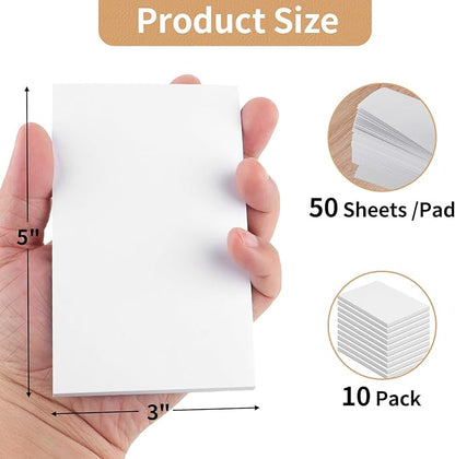 Note Pads 3x5 In, 10 Pack Blank Server Notepad, 50 Sheets Per Scratch Memo Pads for Grocery Shopping To Do Lists, Small White Paper for Writing Quick Notes Work Home Office